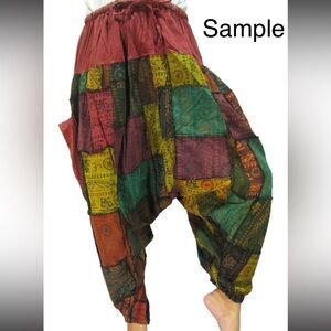 Patchwork Multicolor Boho Drop Crotch Pants hippie gypsie Aladdin Harem Zen